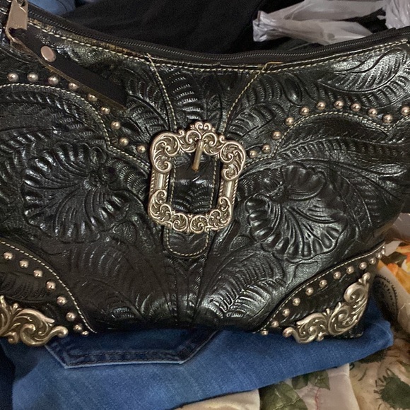 American West shoulder bag.  Black in color with silver accents. - Picture 2 of 7